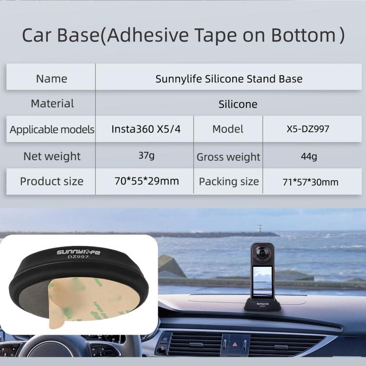 For Insta360 X5 / X4 Sunnylife Silicone Stand Base Car Base - Black