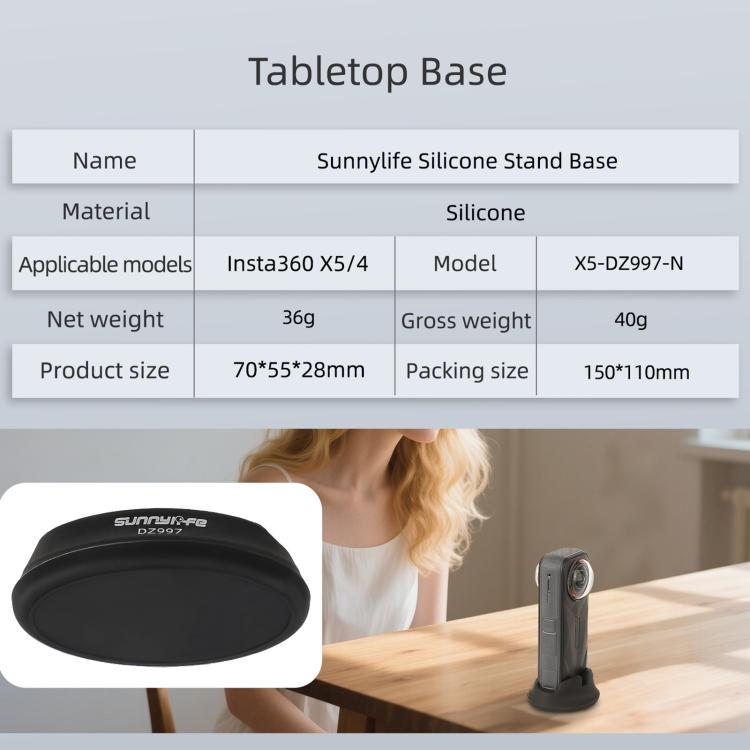 For Insta360 X5 / X4 Sunnylife Silicone Stand Base Tabletop Base - Black
