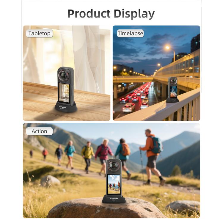 For Insta360 X5 / X4 Sunnylife Silicone Stand Base Tabletop Base - Black