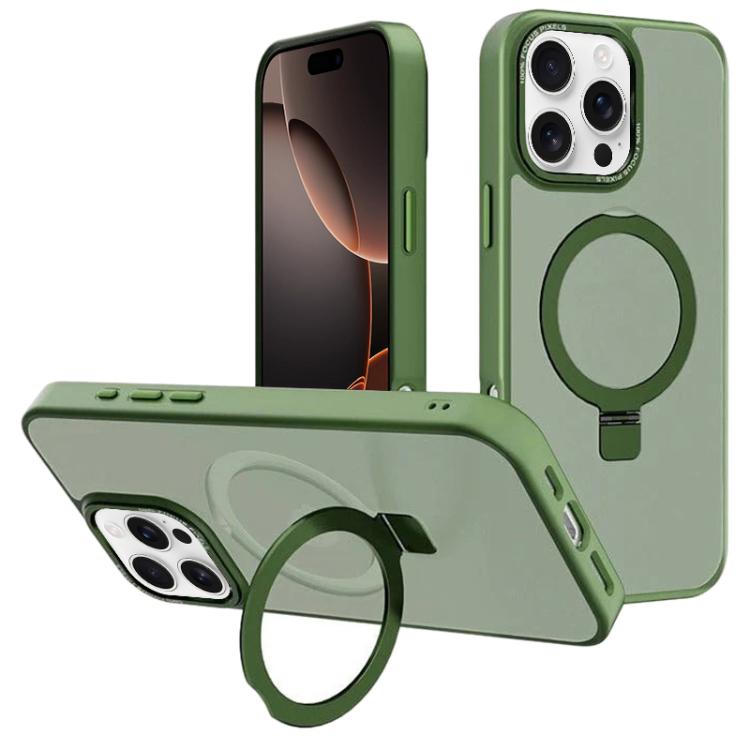 For iPhone 16 Pro Max Kalebol Metal Lens Frame MagSafe Holder Frosted PC Phone Case