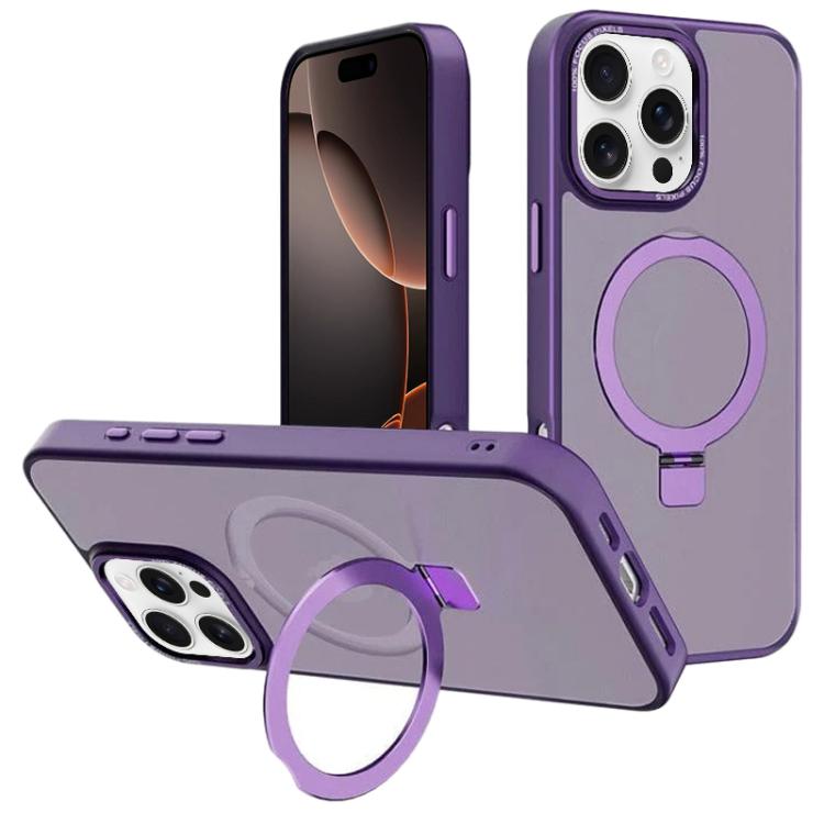 For iPhone 16 Pro Max Kalebol Metal Lens Frame MagSafe Holder Frosted PC Phone Case