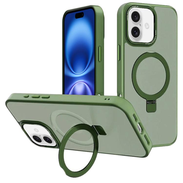 For iPhone 16 Plus Kalebol Metal Lens Frame MagSafe Holder Frosted PC Phone Case
