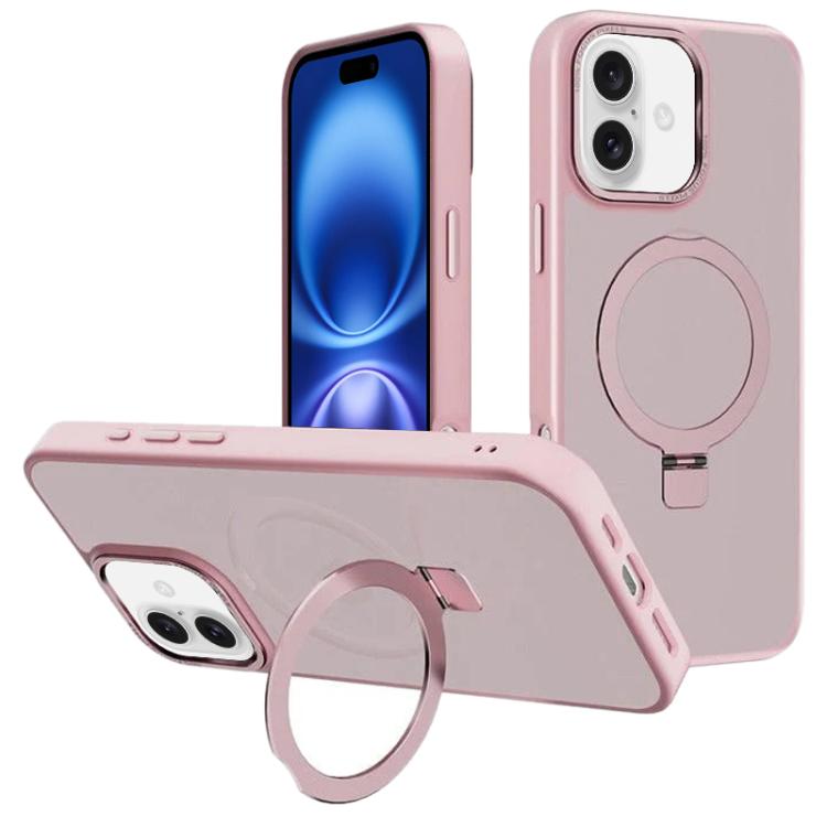 For iPhone 16 Plus Kalebol Metal Lens Frame MagSafe Holder Frosted PC Phone Case
