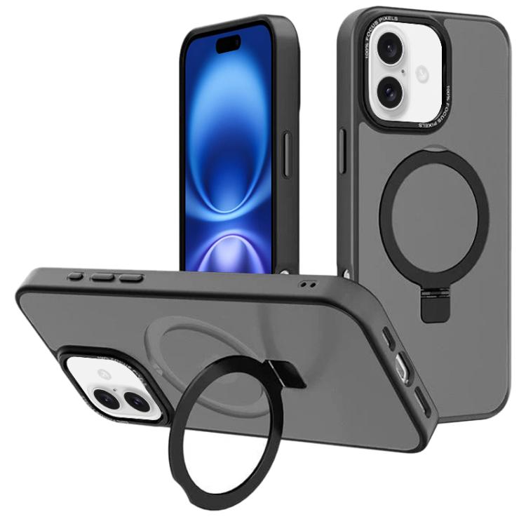 For iPhone 16 Plus Kalebol Metal Lens Frame MagSafe Holder Frosted PC Phone Case