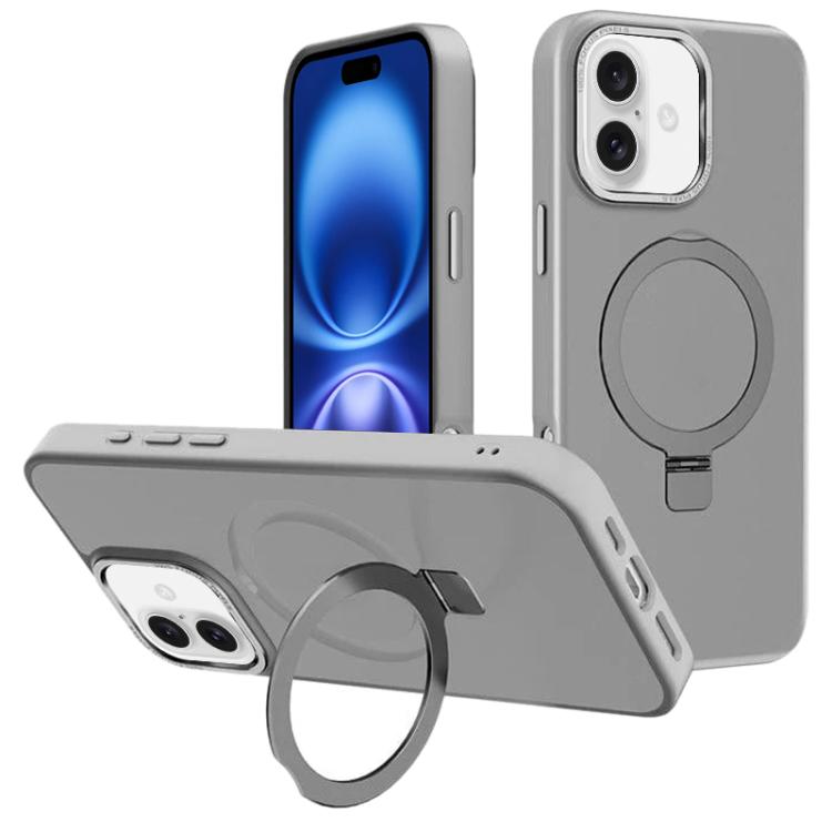 For iPhone 16 Plus Kalebol Metal Lens Frame MagSafe Holder Frosted PC Phone Case