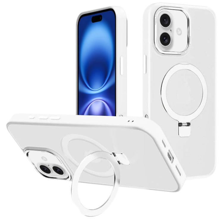 For iPhone 16 Plus Kalebol Metal Lens Frame MagSafe Holder Frosted PC Phone Case