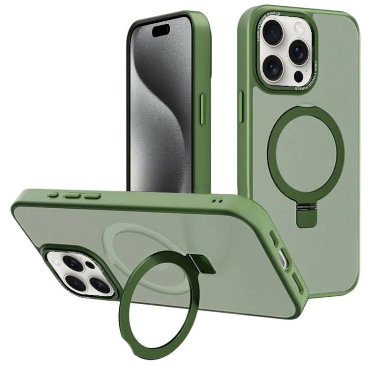 For iPhone 15 Pro Kalebol Metal Lens Frame MagSafe Holder Frosted PC Phone Case