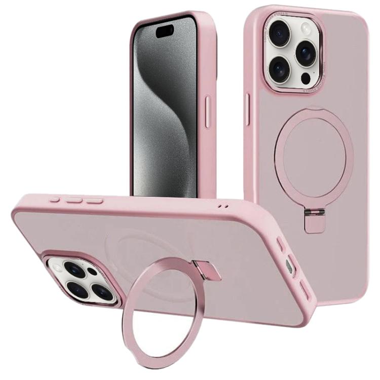 For iPhone 15 Pro Kalebol Metal Lens Frame MagSafe Holder Frosted PC Phone Case