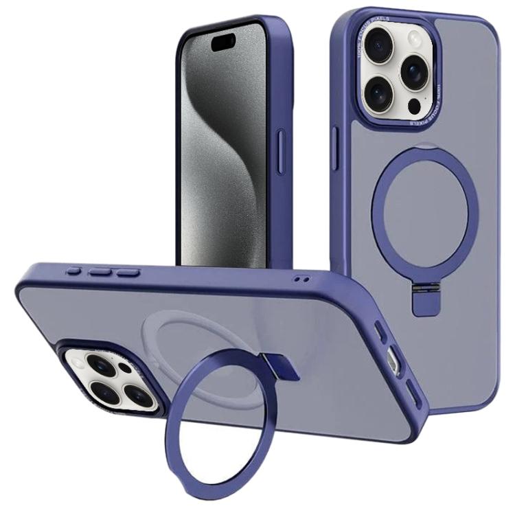 For iPhone 15 Pro Kalebol Metal Lens Frame MagSafe Holder Frosted PC Phone Case