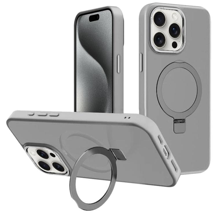 For iPhone 15 Pro Kalebol Metal Lens Frame MagSafe Holder Frosted PC Phone Case