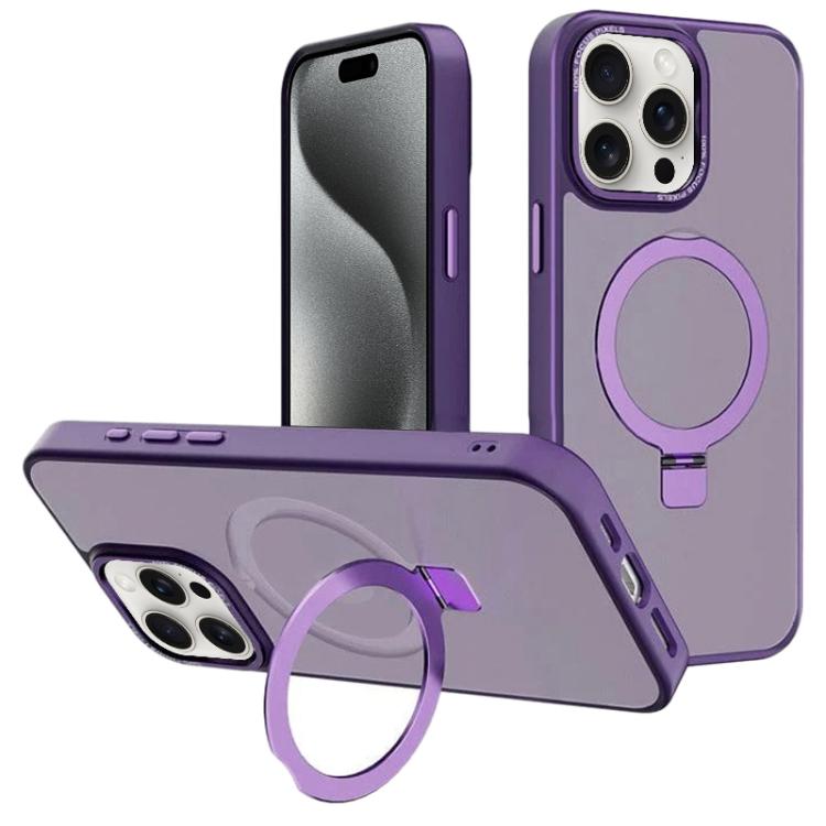 For iPhone 15 Pro Kalebol Metal Lens Frame MagSafe Holder Frosted PC Phone Case