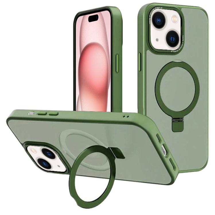 For iPhone 15 Plus Kalebol Metal Lens Frame MagSafe Holder Frosted PC Phone Case