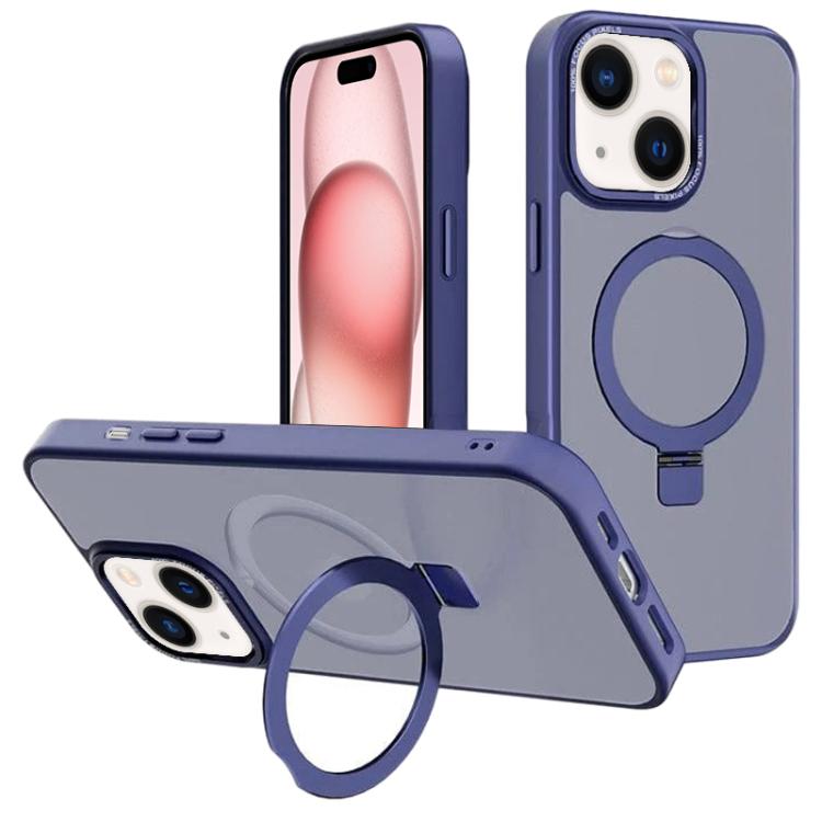 For iPhone 15 Plus Kalebol Metal Lens Frame MagSafe Holder Frosted PC Phone Case