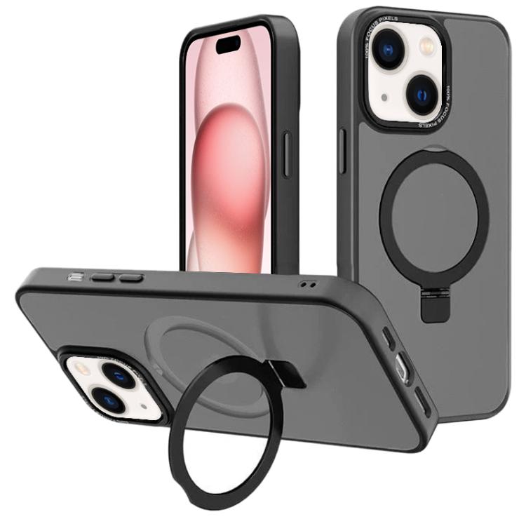 For iPhone 15 Plus Kalebol Metal Lens Frame MagSafe Holder Frosted PC Phone Case
