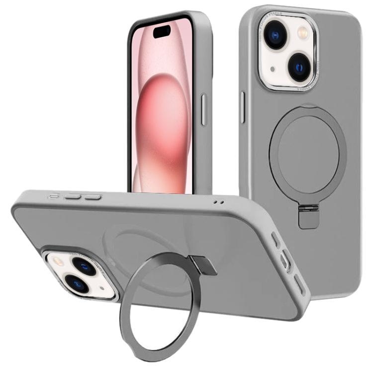 For iPhone 15 Plus Kalebol Metal Lens Frame MagSafe Holder Frosted PC Phone Case