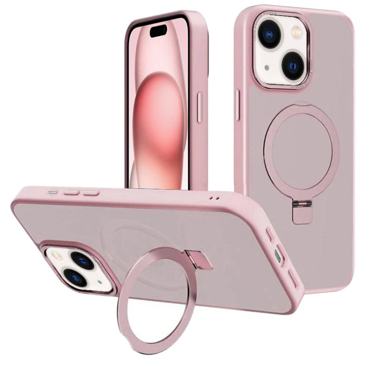 For iPhone 15 Kalebol Metal Lens Frame MagSafe Holder Frosted PC Phone Case