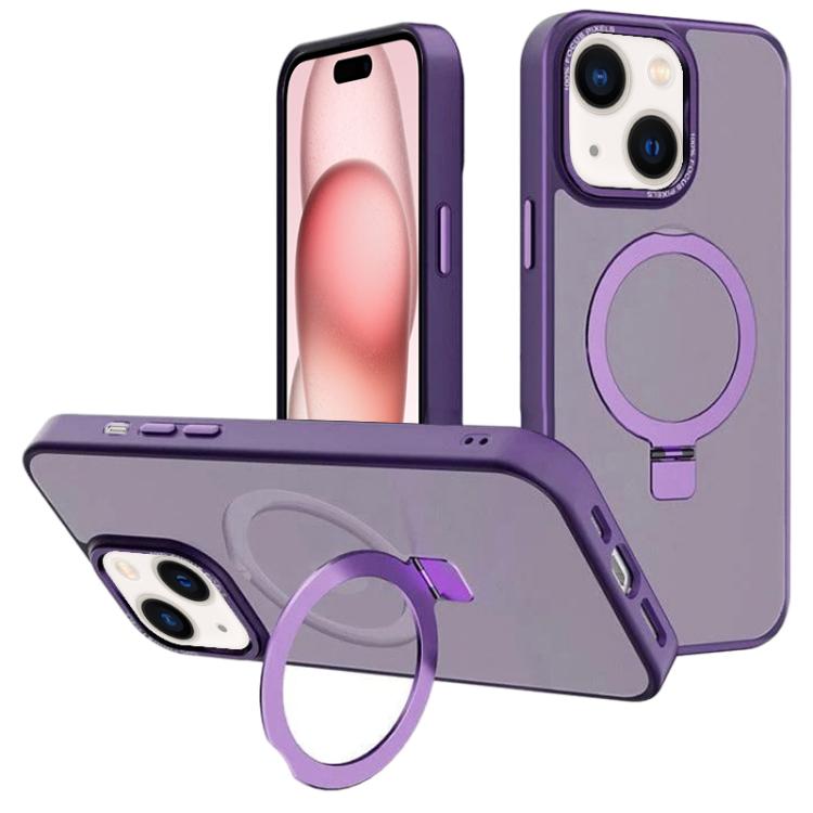 For iPhone 15 Kalebol Metal Lens Frame MagSafe Holder Frosted PC Phone Case