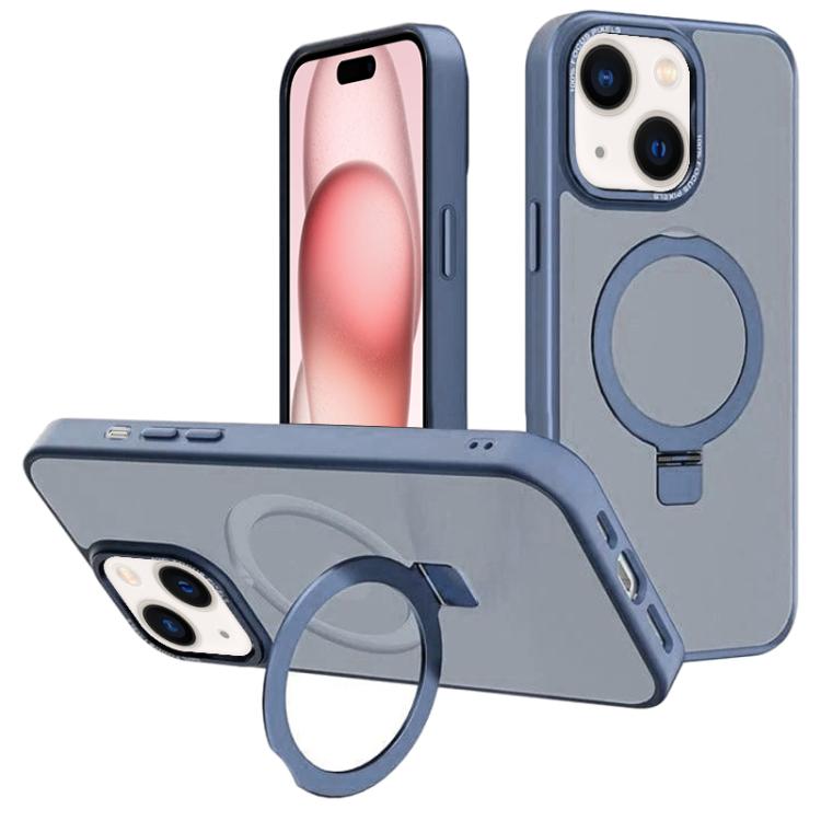 For iPhone 15 Kalebol Metal Lens Frame MagSafe Holder Frosted PC Phone Case