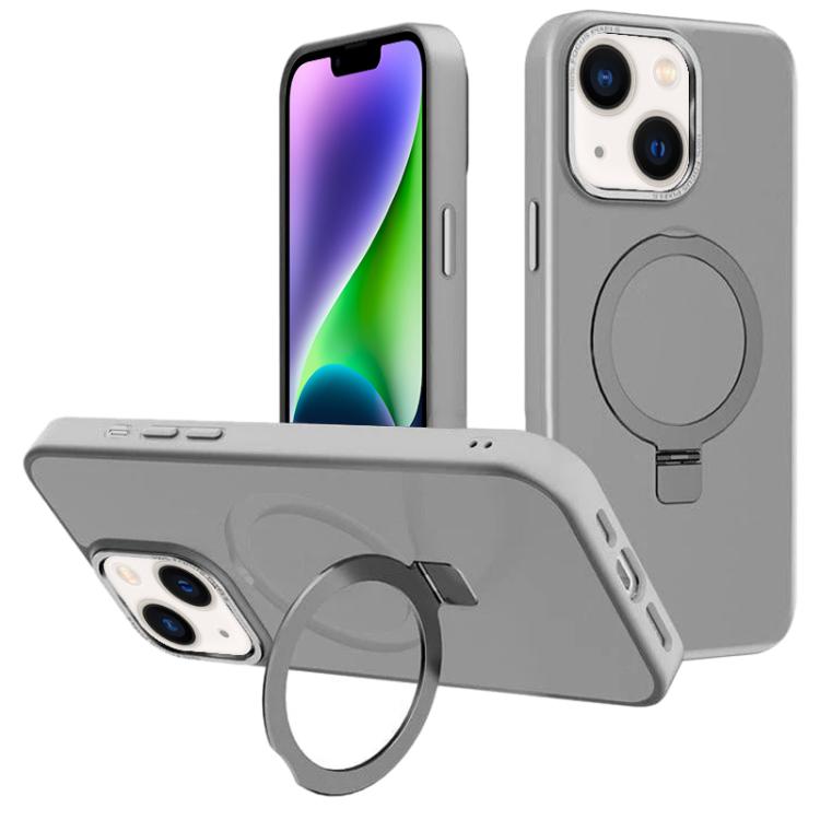 For iPhone 14 Kalebol Metal Lens Frame MagSafe Holder Frosted PC Phone Case