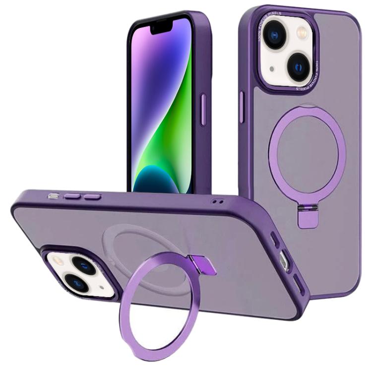 For iPhone 14 Kalebol Metal Lens Frame MagSafe Holder Frosted PC Phone Case