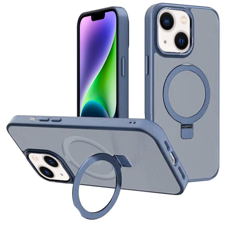 For iPhone 14 Kalebol Metal Lens Frame MagSafe Holder Frosted PC Phone Case