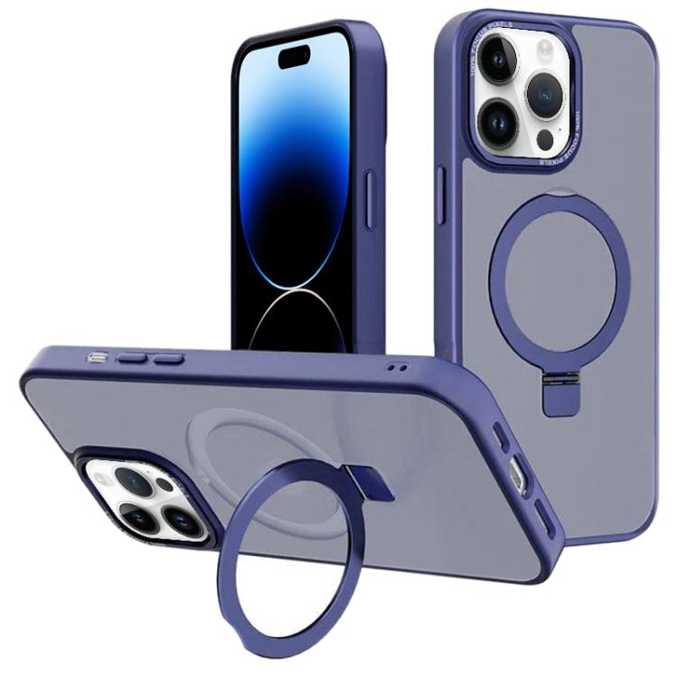 For iPhone 14 Pro Kalebol Metal Lens Frame MagSafe Holder Frosted PC Phone Case