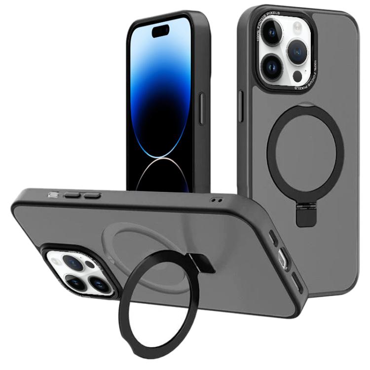 For iPhone 14 Pro Kalebol Metal Lens Frame MagSafe Holder Frosted PC Phone Case