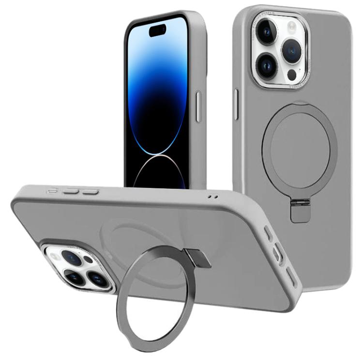 For iPhone 14 Pro Kalebol Metal Lens Frame MagSafe Holder Frosted PC Phone Case