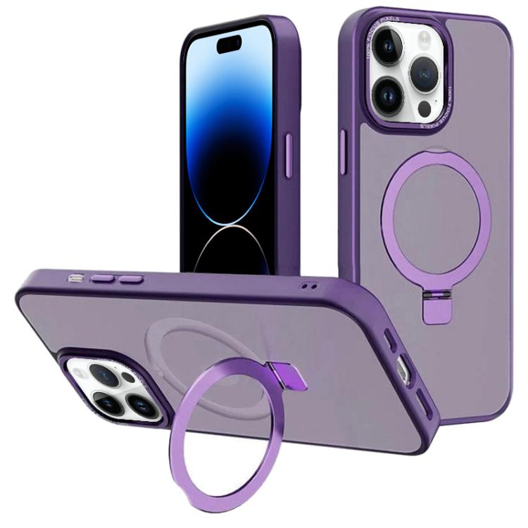For iPhone 14 Pro Kalebol Metal Lens Frame MagSafe Holder Frosted PC Phone Case