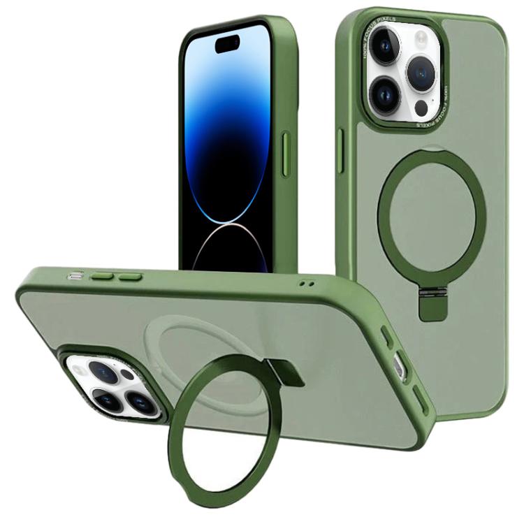 For iPhone 14 Pro Max Kalebol Metal Lens Frame MagSafe Holder Frosted PC Phone Case