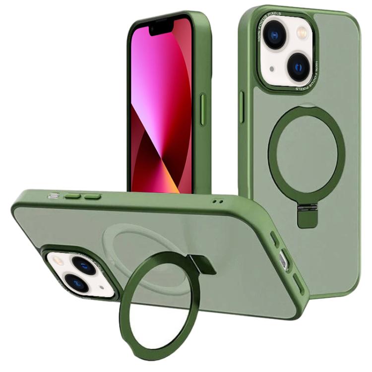 For iPhone 13 Kalebol Metal Lens Frame MagSafe Holder Frosted PC Phone Case