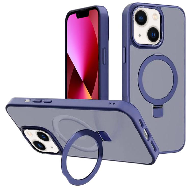 For iPhone 13 Kalebol Metal Lens Frame MagSafe Holder Frosted PC Phone Case