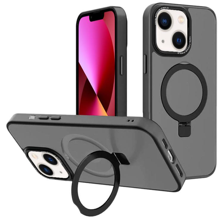 For iPhone 13 Kalebol Metal Lens Frame MagSafe Holder Frosted PC Phone Case