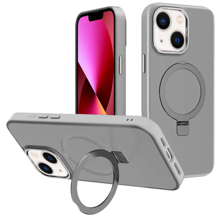 For iPhone 13 Kalebol Metal Lens Frame MagSafe Holder Frosted PC Phone Case