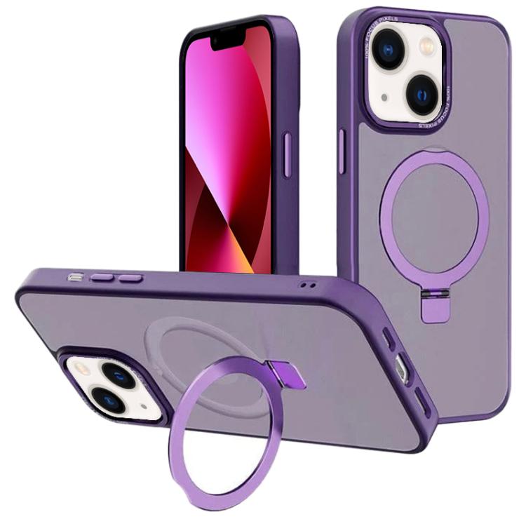 For iPhone 13 Kalebol Metal Lens Frame MagSafe Holder Frosted PC Phone Case