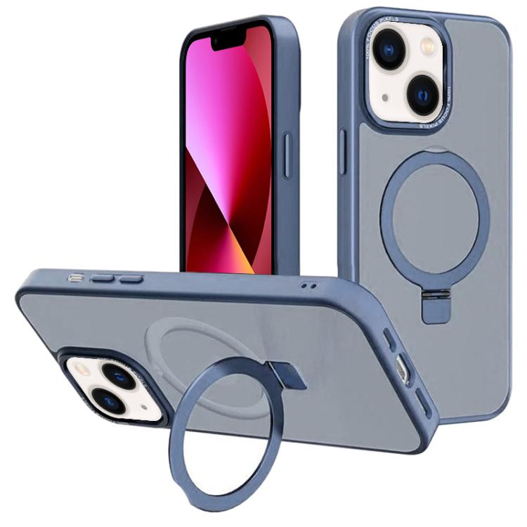 For iPhone 13 Kalebol Metal Lens Frame MagSafe Holder Frosted PC Phone Case