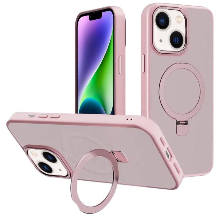 For iPhone 14 Plus Kalebol Metal Lens Frame MagSafe Holder Frosted PC Phone Case