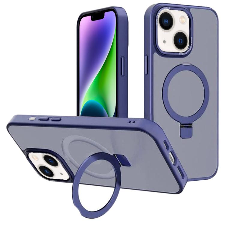 For iPhone 14 Plus Kalebol Metal Lens Frame MagSafe Holder Frosted PC Phone Case