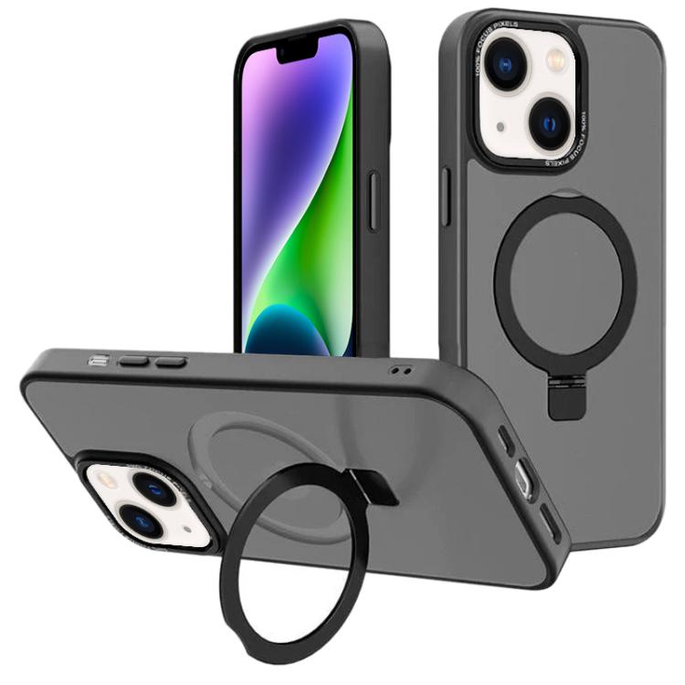 For iPhone 14 Plus Kalebol Metal Lens Frame MagSafe Holder Frosted PC Phone Case