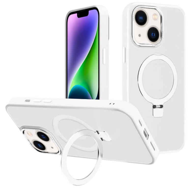 For iPhone 14 Plus Kalebol Metal Lens Frame MagSafe Holder Frosted PC Phone Case