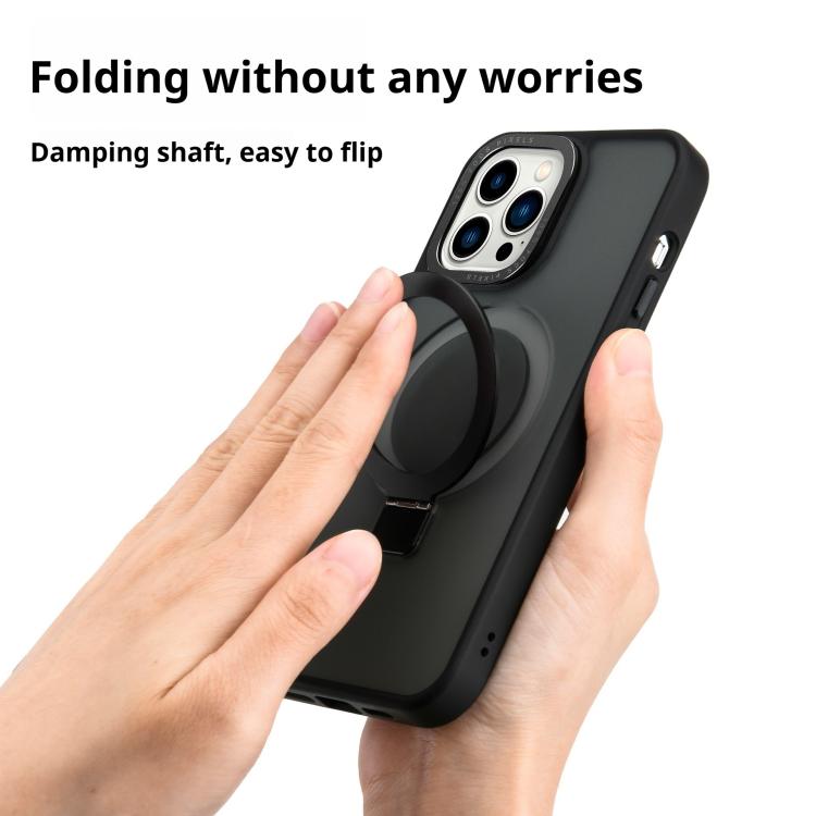 For iPhone 14 Kalebol Metal Lens Frame MagSafe Holder Frosted PC Phone Case