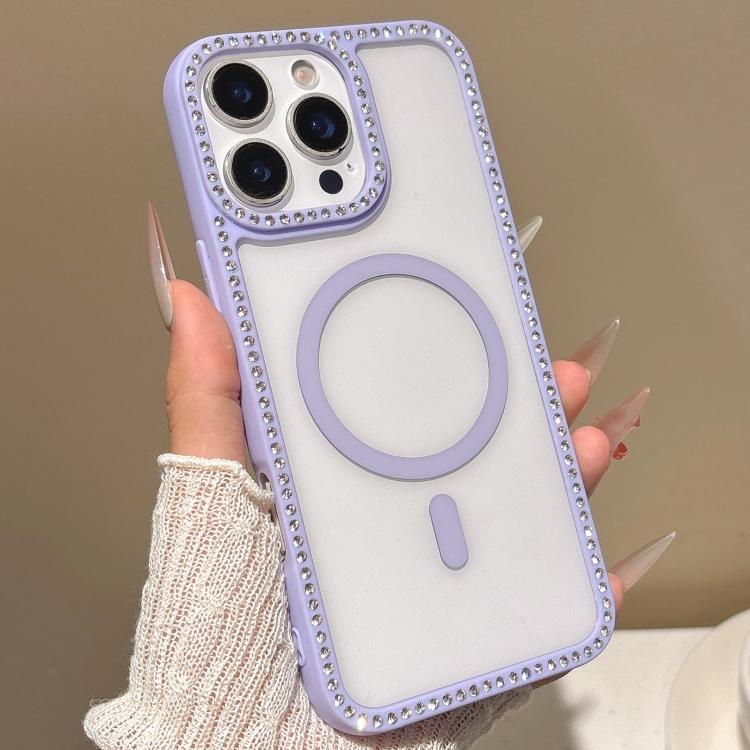 For iPhone 16 Pro Max Large Lens Hole Rhinestone Frame MagSafe Phone Case