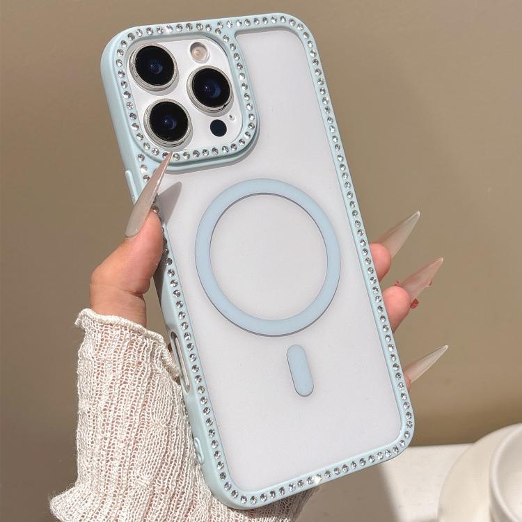 For iPhone 16 Pro Max Large Lens Hole Rhinestone Frame MagSafe Phone Case