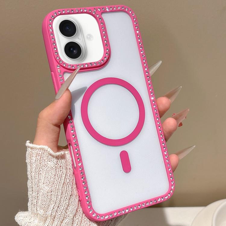 For iPhone 16 Large Lens Hole Rhinestone Frame MagSafe Phone Case