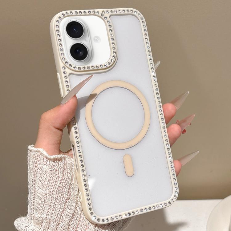 For iPhone 16 Large Lens Hole Rhinestone Frame MagSafe Phone Case