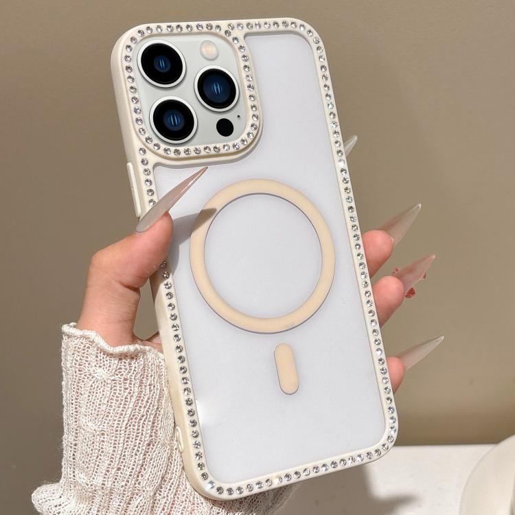 For iPhone 13 Pro Max Large Lens Hole Rhinestone Frame MagSafe Phone Case
