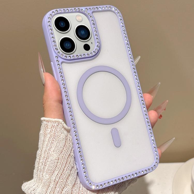 For iPhone 13 Pro Large Lens Hole Rhinestone Frame MagSafe Phone Case