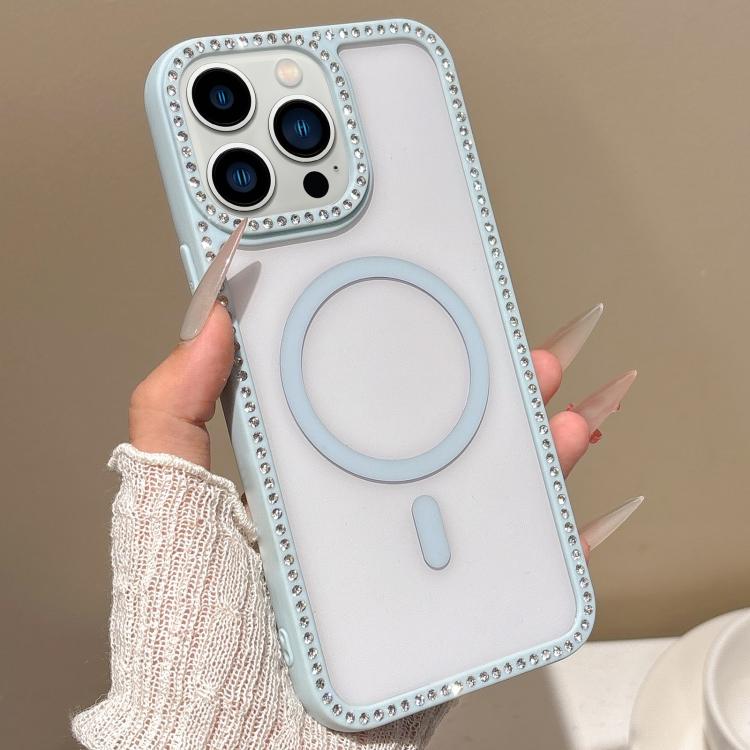For iPhone 13 Pro Large Lens Hole Rhinestone Frame MagSafe Phone Case
