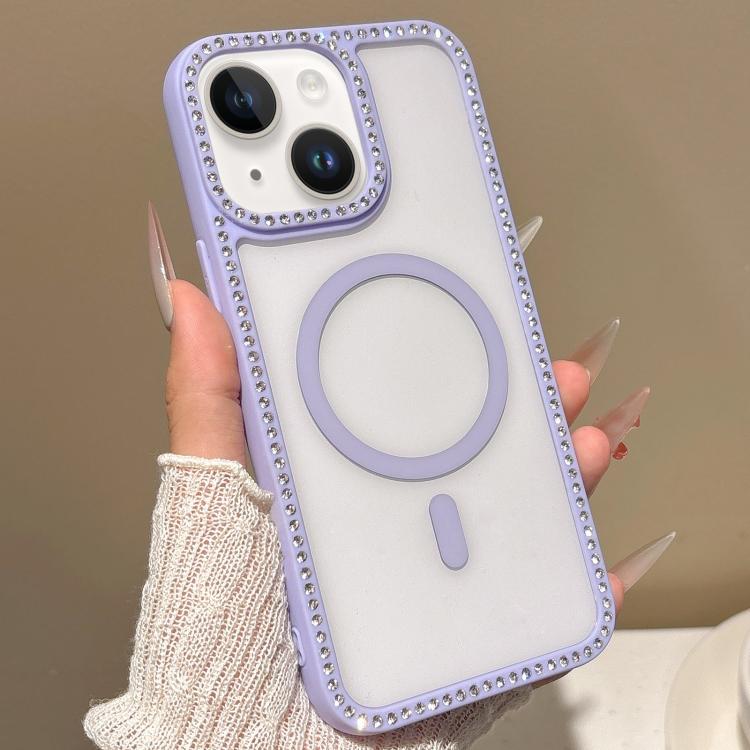For iPhone 13 Large Lens Hole Rhinestone Frame MagSafe Phone Case