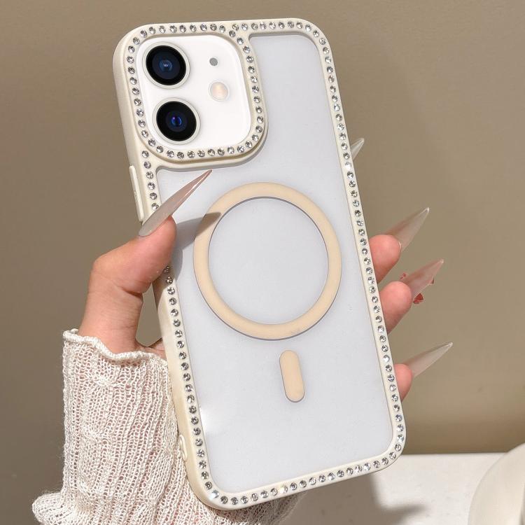For iPhone 12 Large Lens Hole Rhinestone Frame MagSafe Phone Case